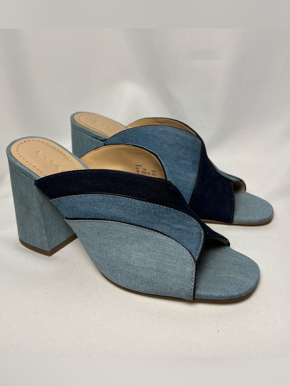 Coach Denim Layered Blue Block Heel Mules 9 US